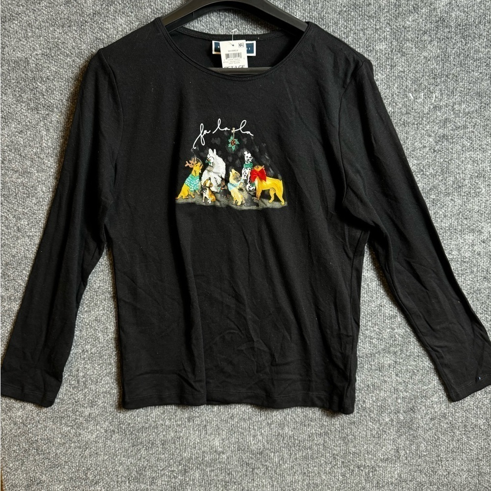 Karen Scott “Fa La La” dog themed holiday / Christmas long sleeve -petite large